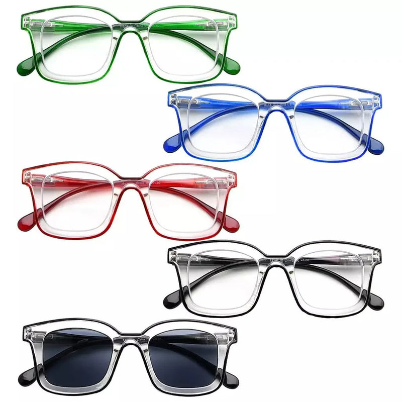 eyekeeper.com 5 Pack Chic Double Color Reading Glasses Square Readers R2105 Eyeglasses