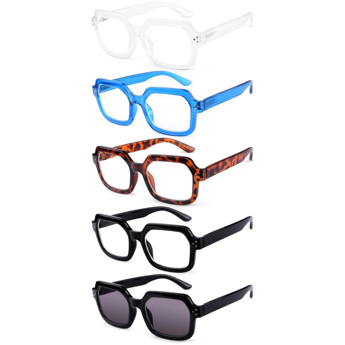 Eyekeeper - 5 Pack Stylish Design Trendy Polygon Reading Glasses R2130