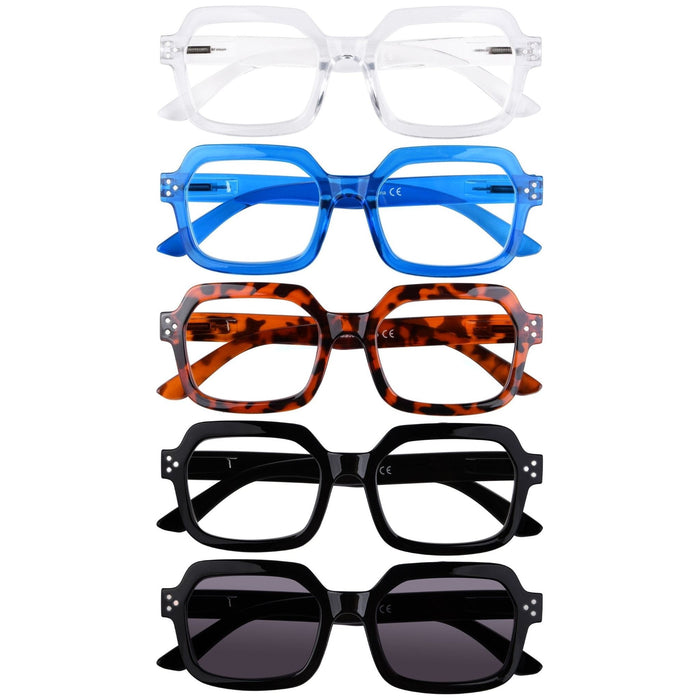 Eyekeeper - 5 Pack Stylish Design Trendy Polygon Reading Glasses R2130