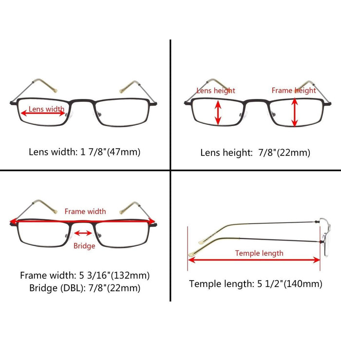 Eyekeeper - 5 Pack Chic Rectangle Readers Stainless Steel R15004