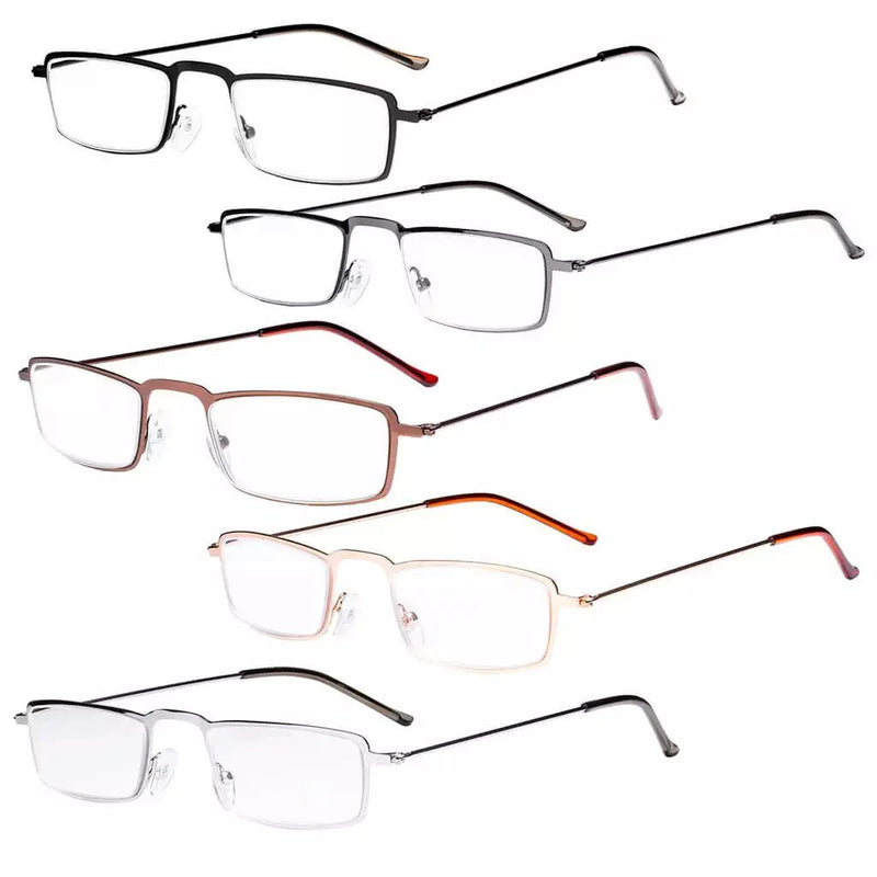 eyekeeper.com 5 Pack Chic Rectangle Reading Glasses Stainless Steel R15004 Eyeglasses