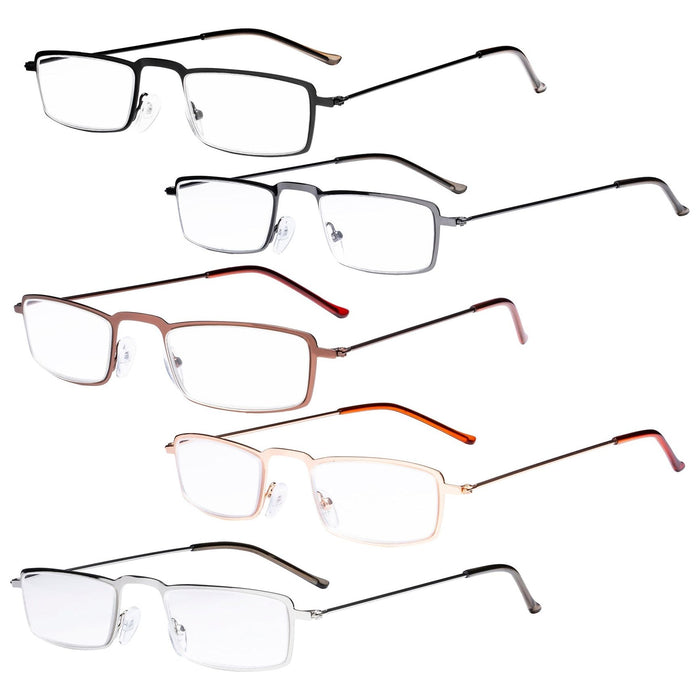 Eyekeeper - 5 Pack Chic Rectangle Reading Glasses Stainless Steel R15004