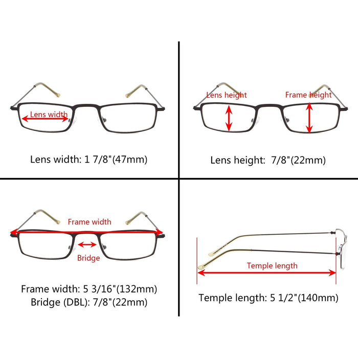 Eyekeeper - 5 Pack Chic Rectangle Reading Glasses Stainless Steel R15004