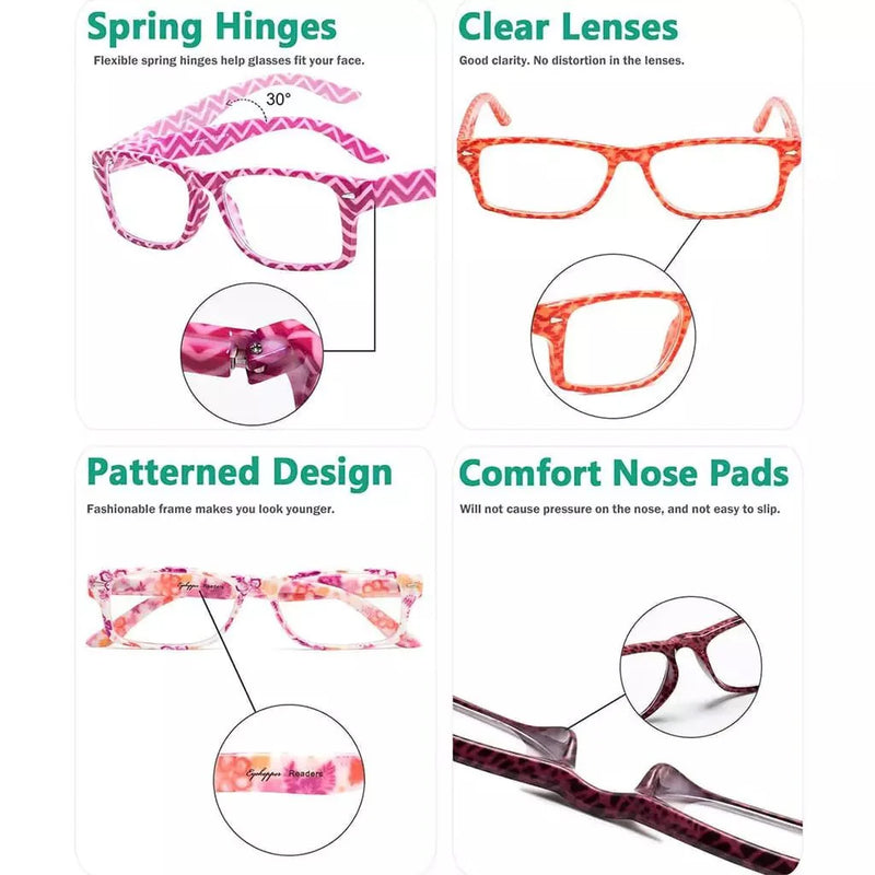 eyekeeper.com 5 Pack Colorful Patterned Reading Glasses Fashionable Readers R066 Eyeglasses