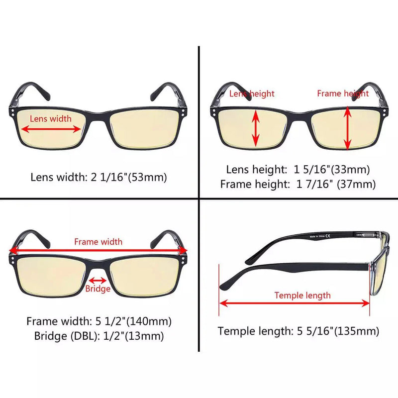eyekeeper.com 5 Pack Comfort Rectangle Blue Light Blocking Reading Glasses TM802 Eyeglasses