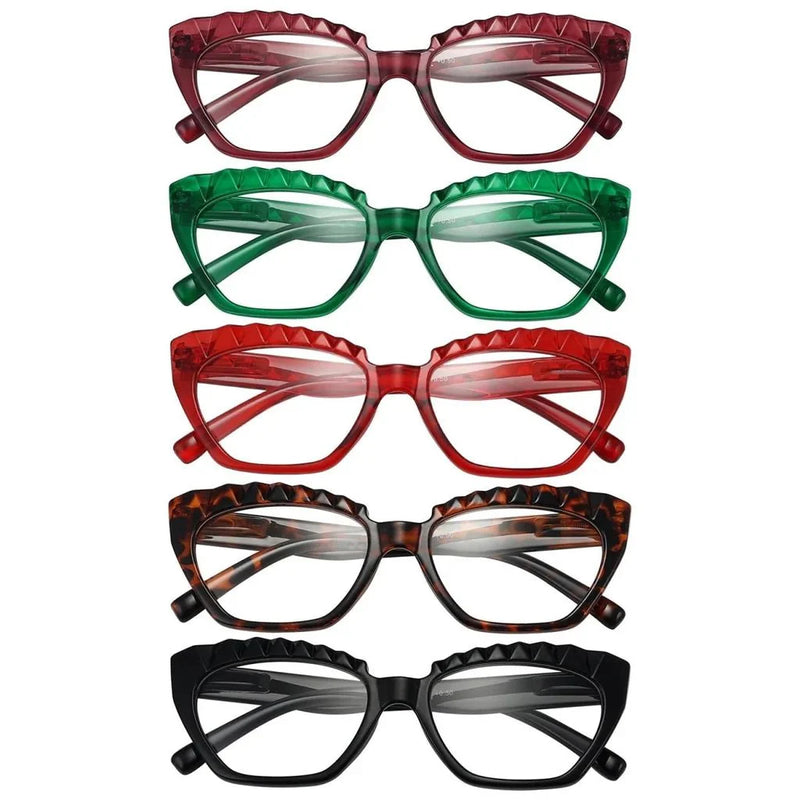 eyekeeper.com 5 Pack Fashion Cat-eye Reading Glasses Checkered Design Readers R2133 Eyeglasses