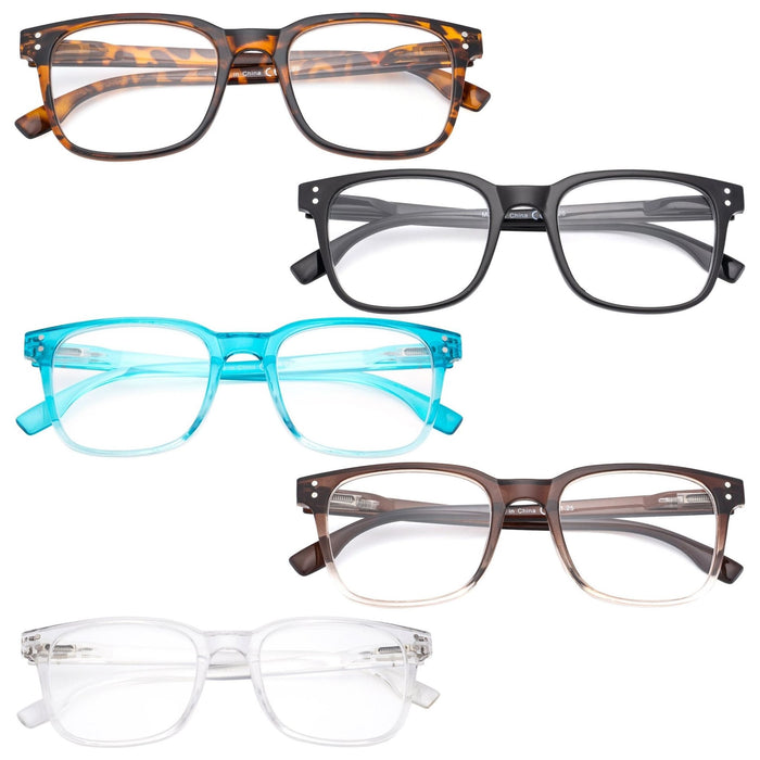 Eyekeeper - 5 Pack Rectangle Reading Glasses Stylish Readers Rt1804