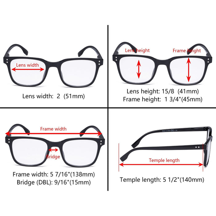 Eyekeeper - 5 Pack Rectangle Reading Glasses Stylish Readers Rt1804