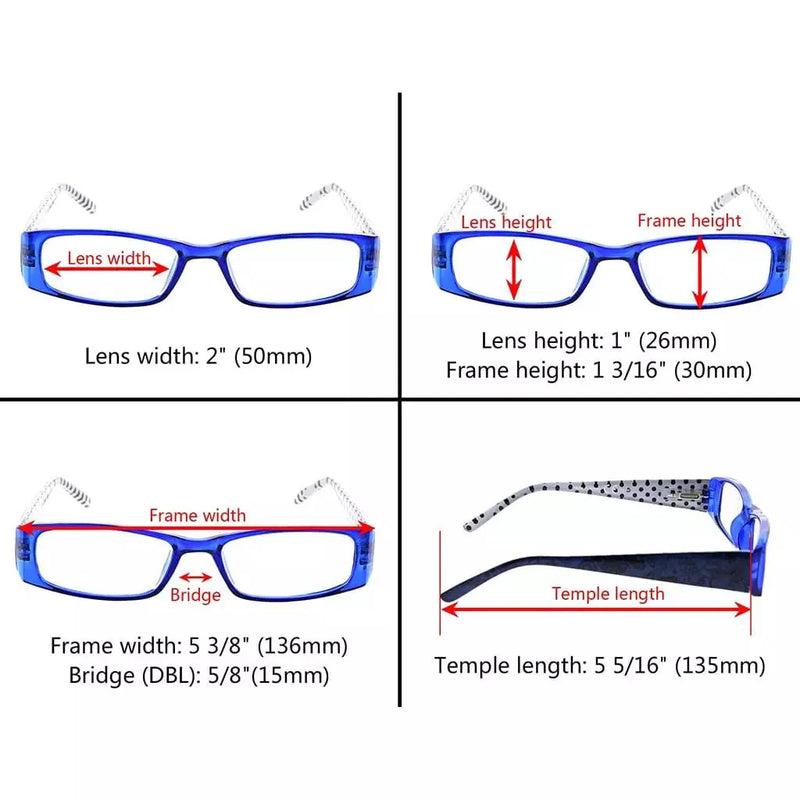 eyekeeper.com 5 Pack Polka Dots Rectangle Reading Glasses R006P Eyeglasses