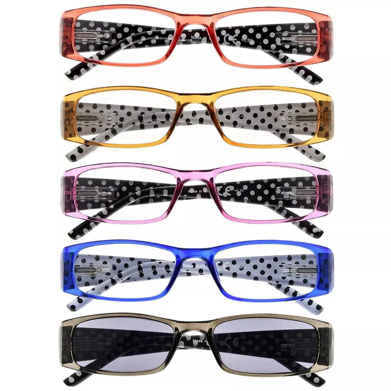 eyekeeper.com 5 Pack Polka Dots Rectangle Reading Glasses R006P Eyeglasses