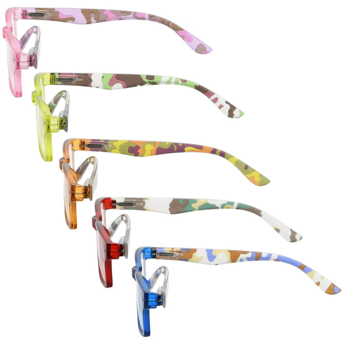 Eyekeeper - 5 Pack Rectangle Reading Glasses Camouflage Temples R066C