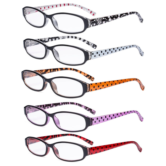 Eyekeeper - 5 Pack Ladies Reading Glasses With Polka Dots Arms R9104P