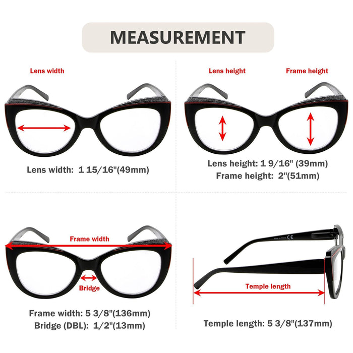 Eyekeeper - 5 Pack Cat-Eye Reading Glasses Bling Design Readers R2118