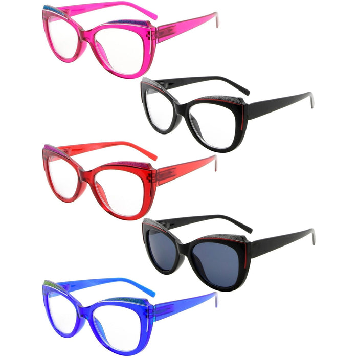 Eyekeeper - 5 Pack Cat-Eye Reading Glasses Bling Design Readers R2118