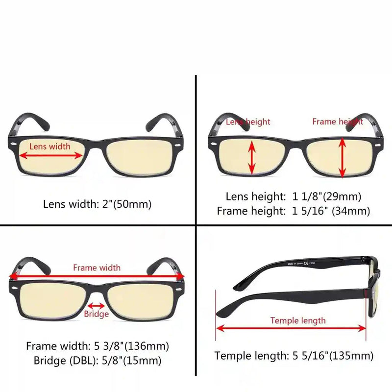 eyekeeper.com 5 Pack Rectangle Blue Light Blocking Reading Glasses TM066 Eyeglasses