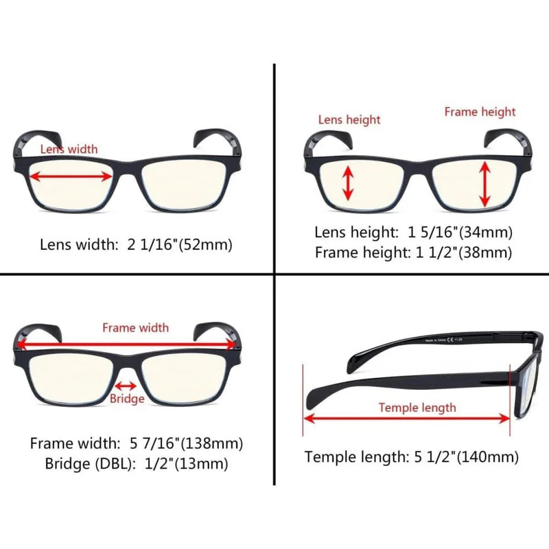eyekeeper.com 5 Pack Rectangle Blue Light Filter Reading Glasses UVR090 Eyeglasses
