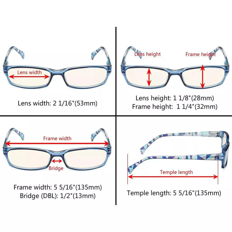 eyekeeper.com 5 Pack Rectangle Blue Light Filter Reading Glasses UVRT1803 Eyeglasses