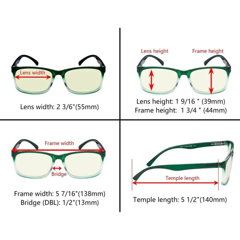 eyekeeper.com 5 Pack Rectangle Blue Light Filter Reading Glasses UVRT1805 Eyeglasses