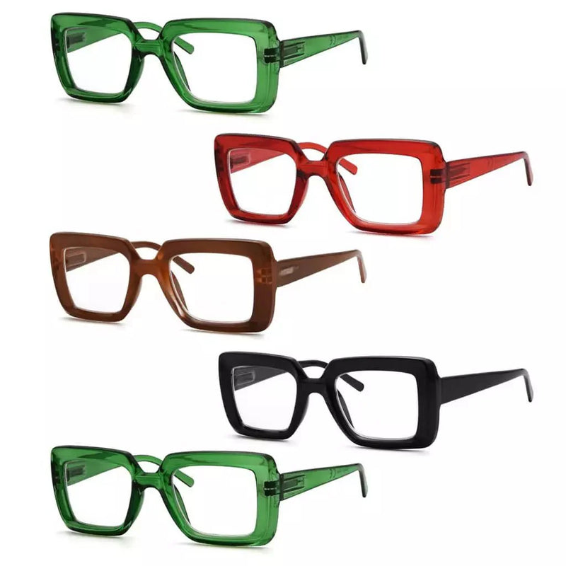 eyekeeper.com 5 Pack Rectangle Funky Reading Glasses Trendy Readers R2101 Eyeglasses