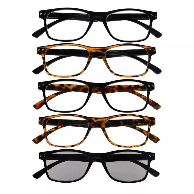 eyekeeper.com 5 Pack Rectangle Readers Vintage Reading Sunglasses R046 Eyeglasses
