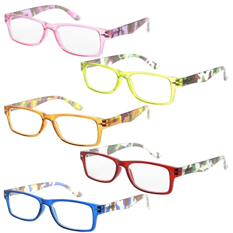 eyekeeper.com 5 Pack Rectangle Reading Glasses Camouflage Temples R066C Eyeglasses