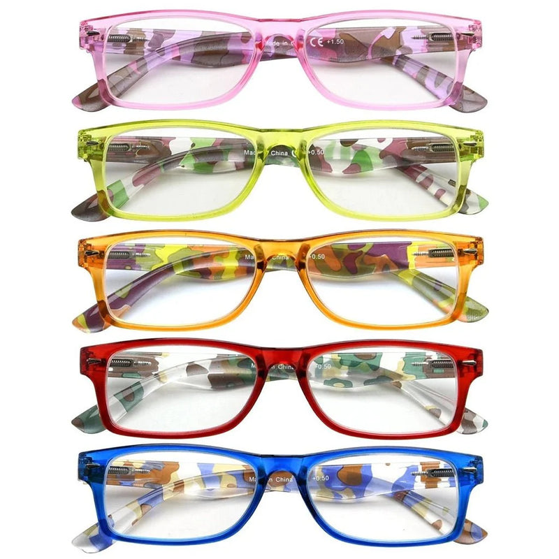 eyekeeper.com 5 Pack Rectangle Reading Glasses Camouflage Temples R066C Eyeglasses