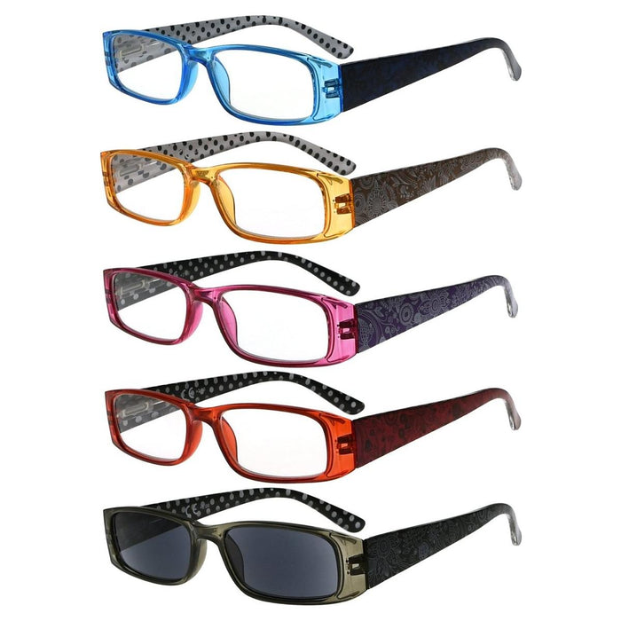 Eyekeeper - 5 Pack Polka Dots Rectangle Reading Glasses R006P