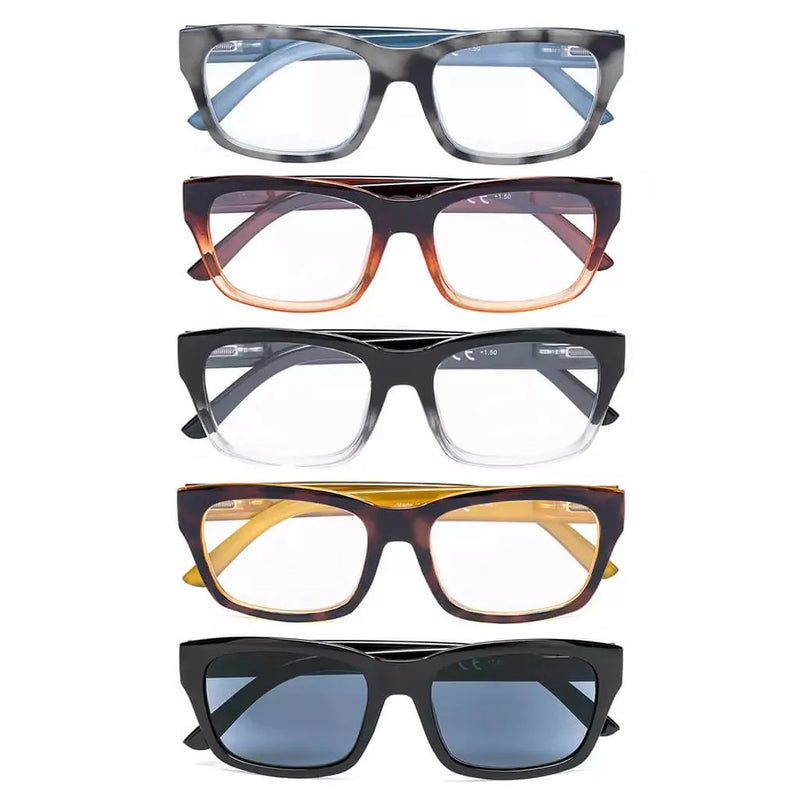 eyekeeper.com 5 Pack Rectangle Reading Glasses Include Sunshine Readers R045 Eyeglasses