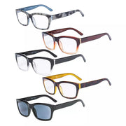 eyekeeper.com 5 Pack Rectangle Reading Glasses Include Sunshine Readers R045 Eyeglasses