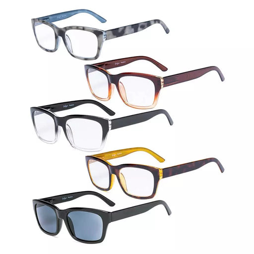 eyekeeper.com 5 Pack Rectangle Reading Glasses Include Sunshine Readers R045 Eyeglasses