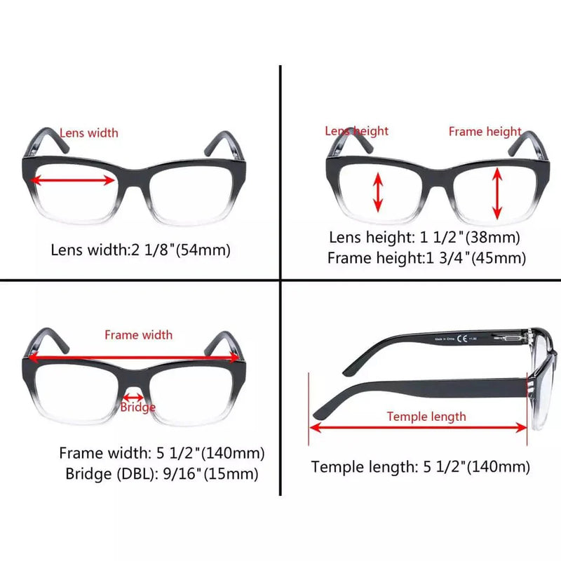 eyekeeper.com 5 Pack Rectangle Reading Glasses Include Sunshine Readers R045 Eyeglasses