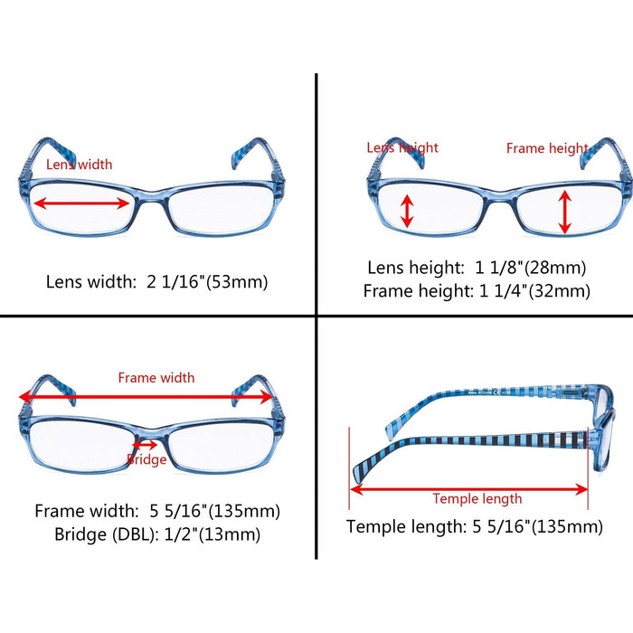 Eyekeeper - 5 Pack Rectangle Reading Glasses With Stripe Arms Rt1803S