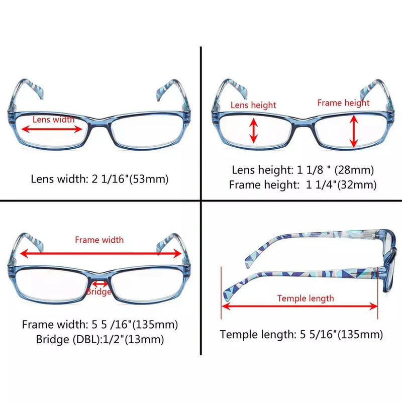 eyekeeper.com 5 Pack Rectangle Reading Glasses with Pattern Temples RT1803 Eyeglasses