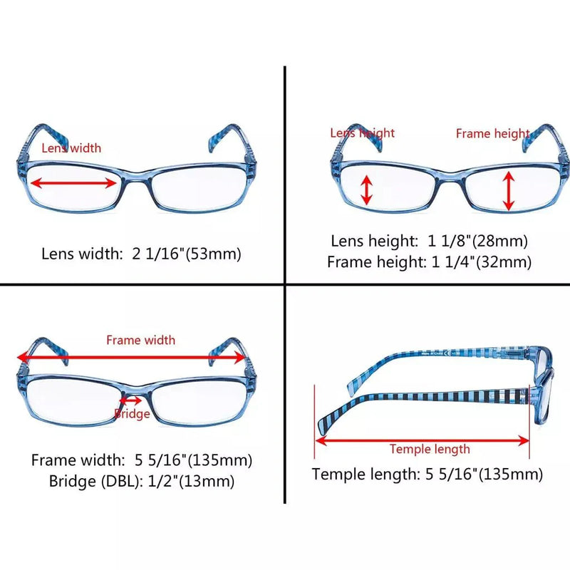 eyekeeper.com 5 Pack Rectangle Reading Glasses with Stripe Arms RT1803S Eyeglasses