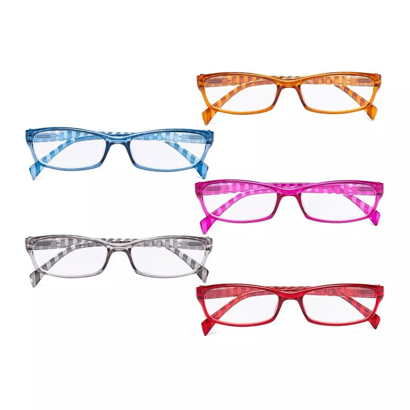 eyekeeper.com 5 Pack Rectangle Reading Glasses with Stripe Arms RT1803S Eyeglasses