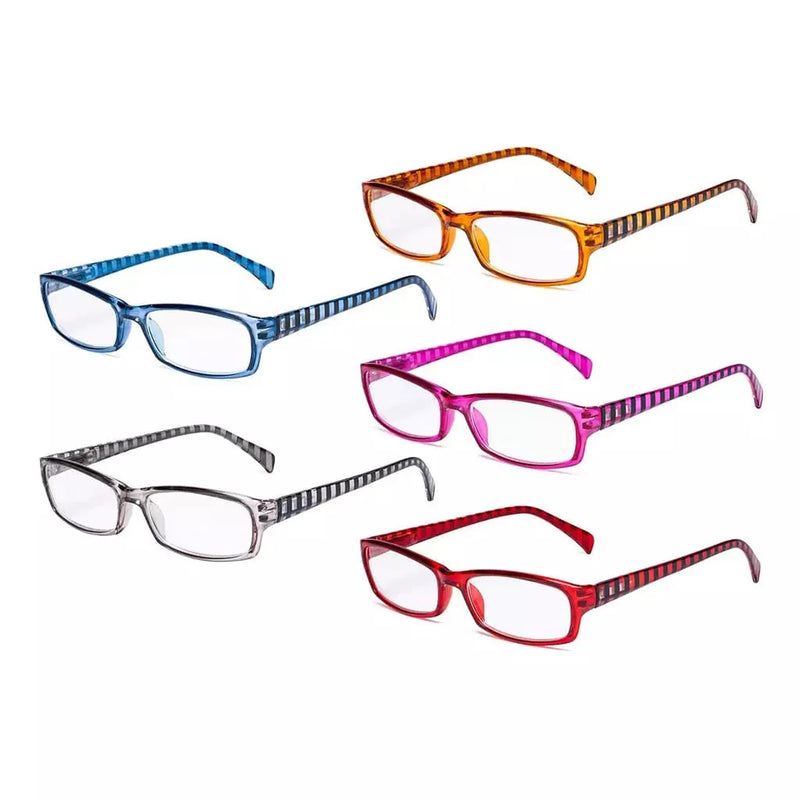 eyekeeper.com 5 Pack Rectangle Reading Glasses with Stripe Arms RT1803S Eyeglasses