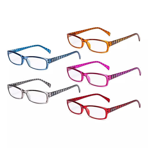 eyekeeper.com 5 Pack Rectangle Reading Glasses with Stripe Arms RT1803S Eyeglasses