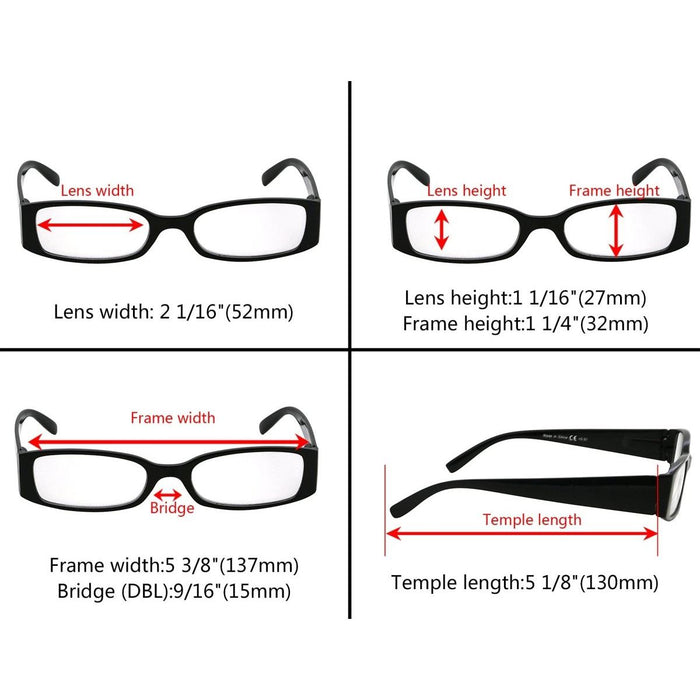 Eyekeeper - 5 Pack Rectangle Stylish Reading Glasses R040