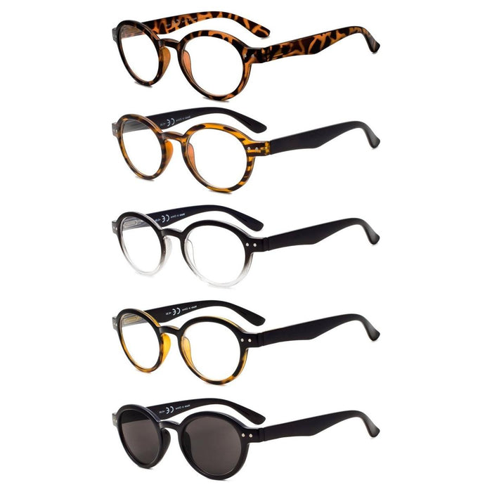 Eyekeeper - 5 Pack Retro Reading Glasses Include Sunglasses R070