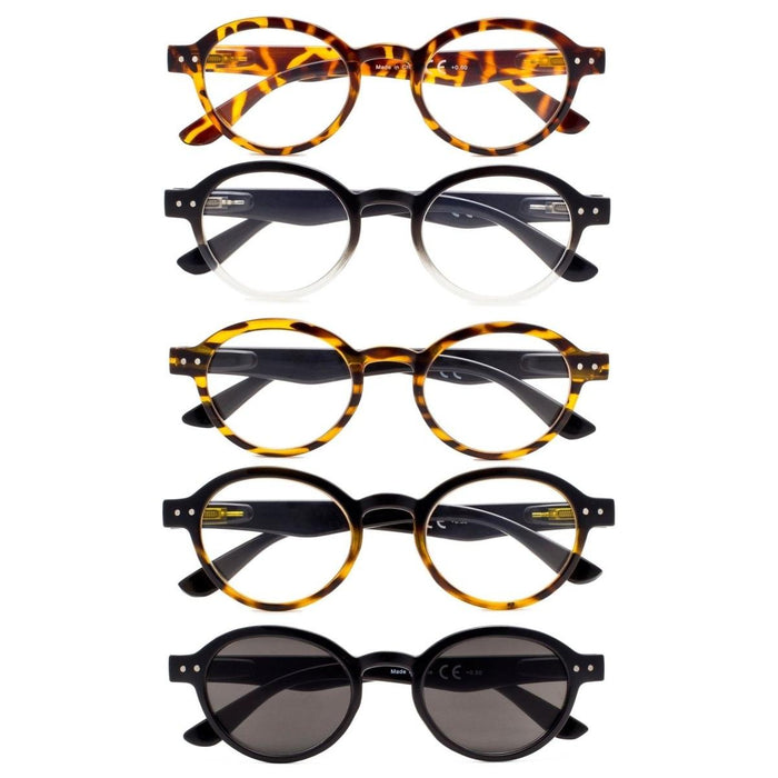 Eyekeeper - 5 Pack Retro Reading Glasses Include Sunglasses R070