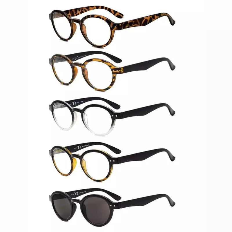 eyekeeper.com 5 Pack Retro Round Reading Glasses Include Sunglasses R070 Eyeglasses