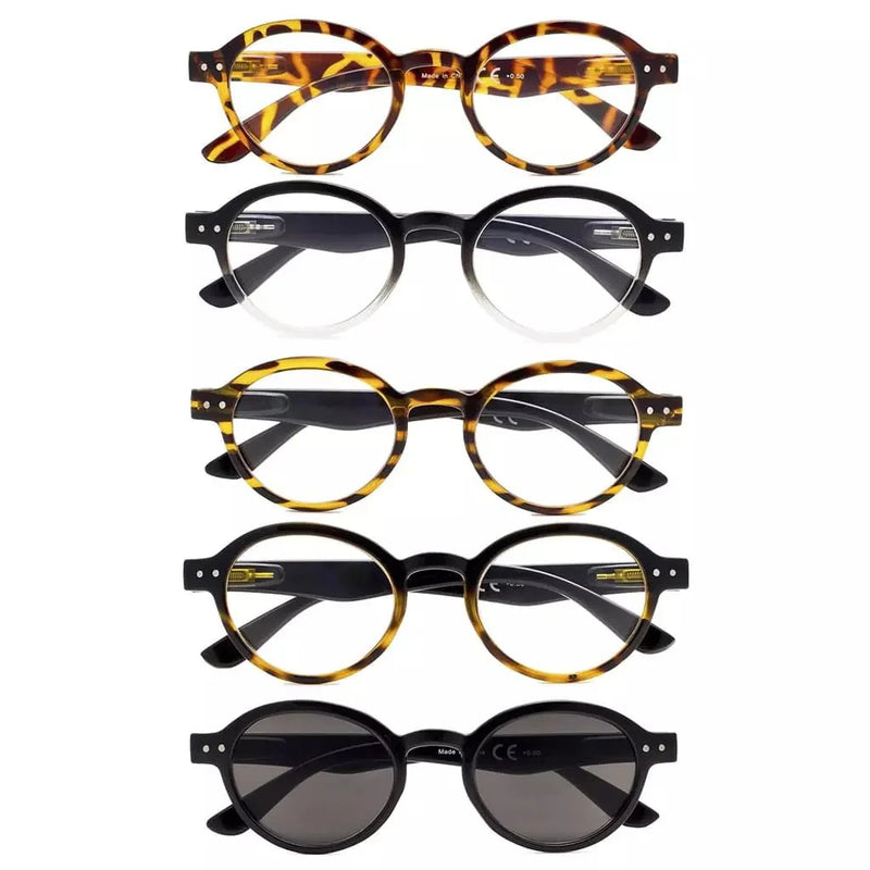 eyekeeper.com 5 Pack Retro Round Reading Glasses Include Sunglasses R070 Eyeglasses
