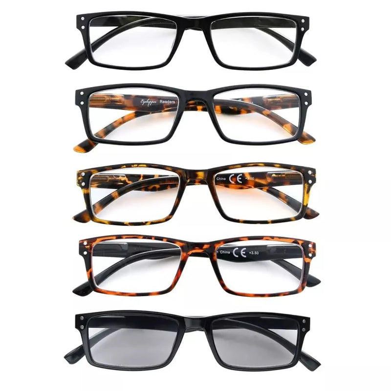 eyekeeper.com 5 Pack Retro Style Reading Glasses Rectangle Readers R057 Eyeglasses