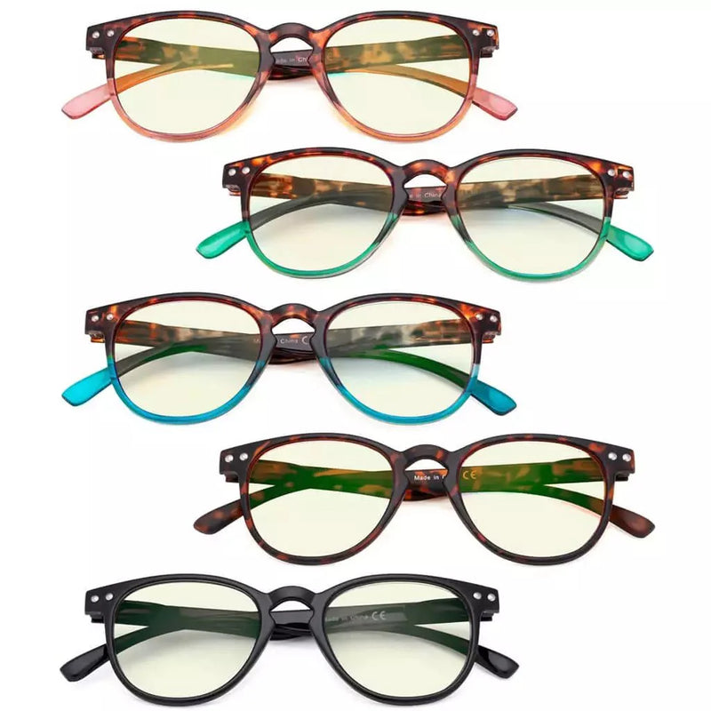 eyekeeper.com 5 Pack Round Chic Blue Light Filter Reading Glasses UVR060 Eyeglasses