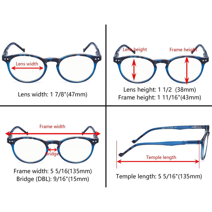 Eyekeeper - 5 Pack Round Stylish Oval Reading Glasses R071F