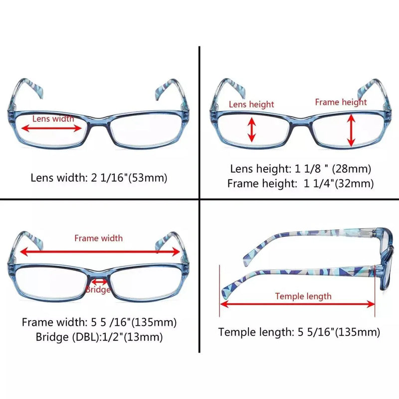 eyekeeper.com 5 Pack Same Color Rectangle Pattern Temples Reading Glasses RT1803 Eyeglasses