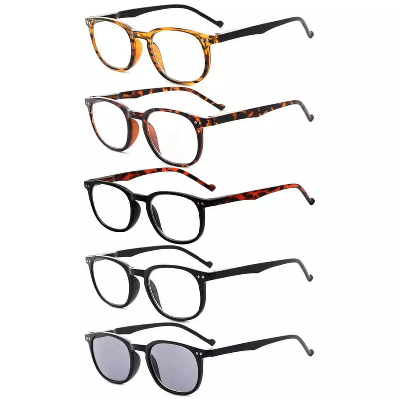 eyekeeper.com 5 Pack Spring Hinges Reading Glasses Include Sunshine Readers R065 Eyeglasses