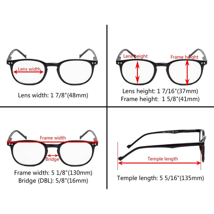 Eyekeeper - 5 Pack Elegant Retro Oval Reading Glasses R065