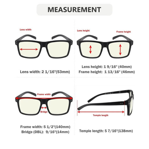 eyekeeper.com 5 Pack Square Large Blue Light Filter Readers UV2142 Eyeglasses