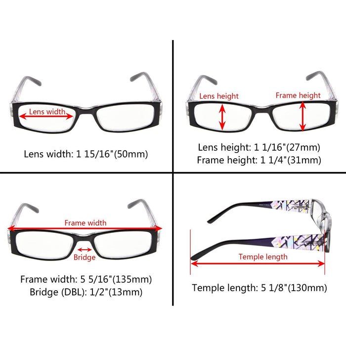 Eyekeeper - 5 Pack Fashionable Reading Glasses With Crystal Arms R006D